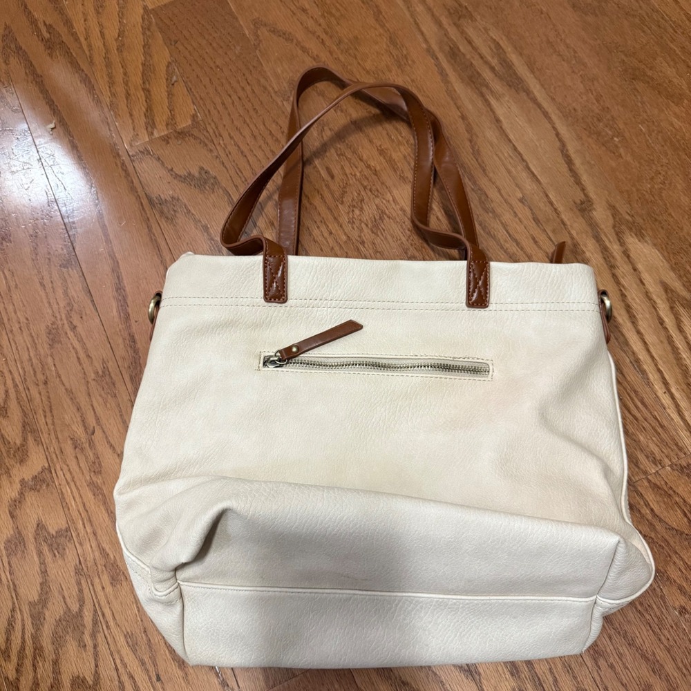 Sasha Sofi Cream Faux Leather Shoulder Bag Tote Top Handle